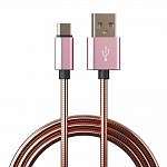 Кабель Qumann microUSB 1m, 2.4A, метал.оплётка, алюминий, розовое золото 20102