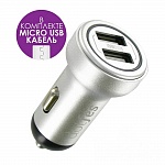 АЗУ DOTFES B05M 2xUSB, 3.4A, silver + кабель micro USB
