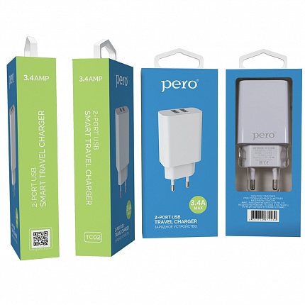 СЗУ PERO TC02 2USB 3.4A белый