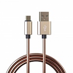 Кабель Qumann microUSB 1m, 2.4A, метал.оплётка, алюминий, золото 20103