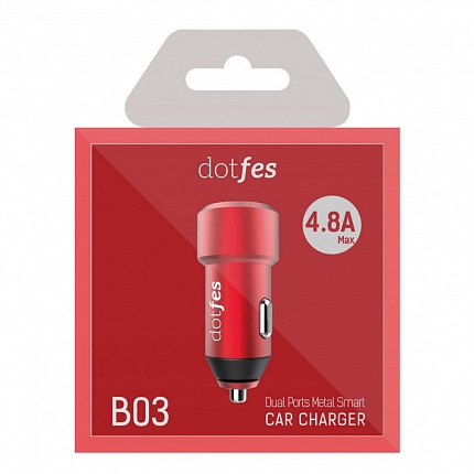 АЗУ DOTFES B03 2xUSB, 4.8A, red АЗУ DOTFES B03 2xUSB, 4.8A, red